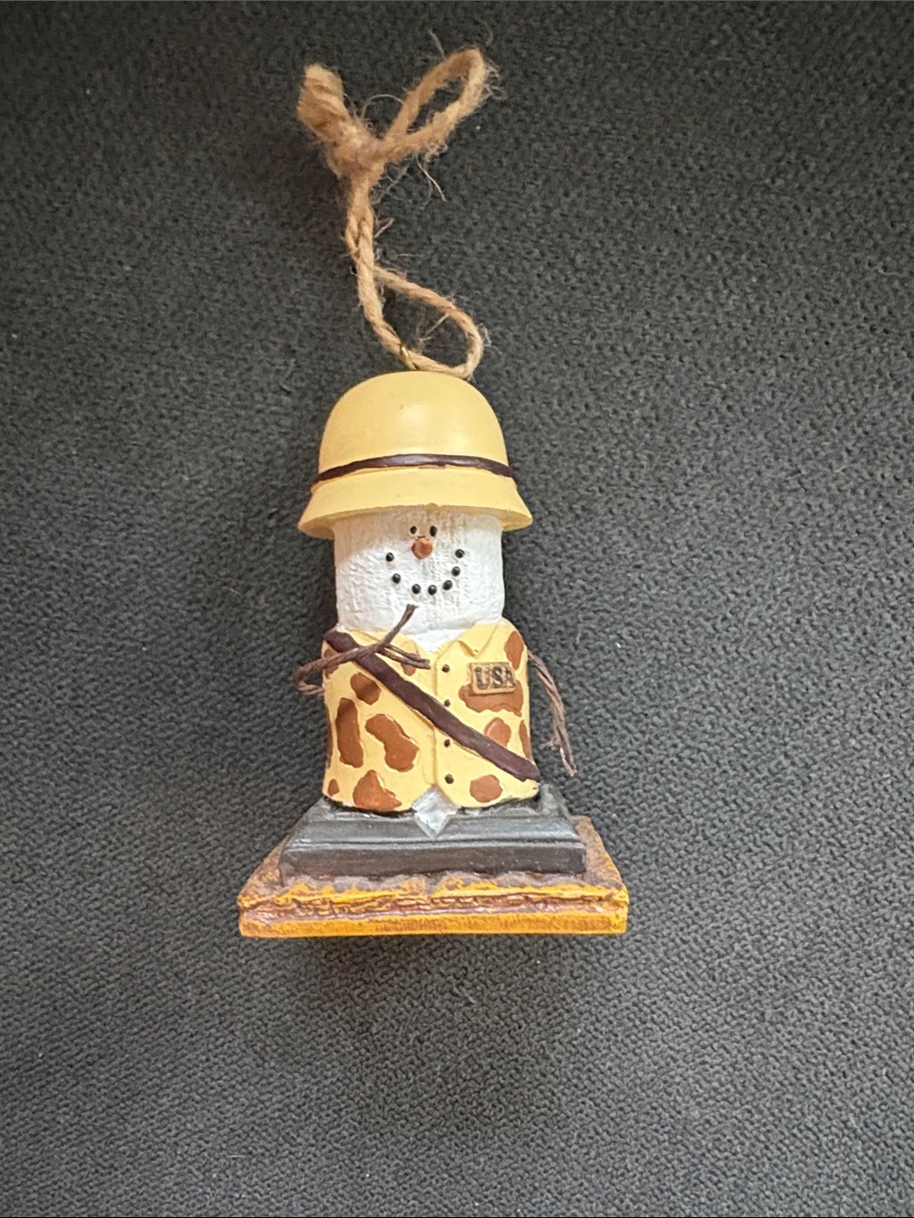 Handmade Snowman Ornament in Yellow and Brown